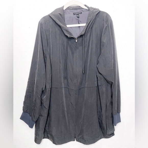 Eileen Fisher Woman Jacket Dark Gray Hooded Windbreaker Tencel Size 3X Graphite - Picture 1 of 5